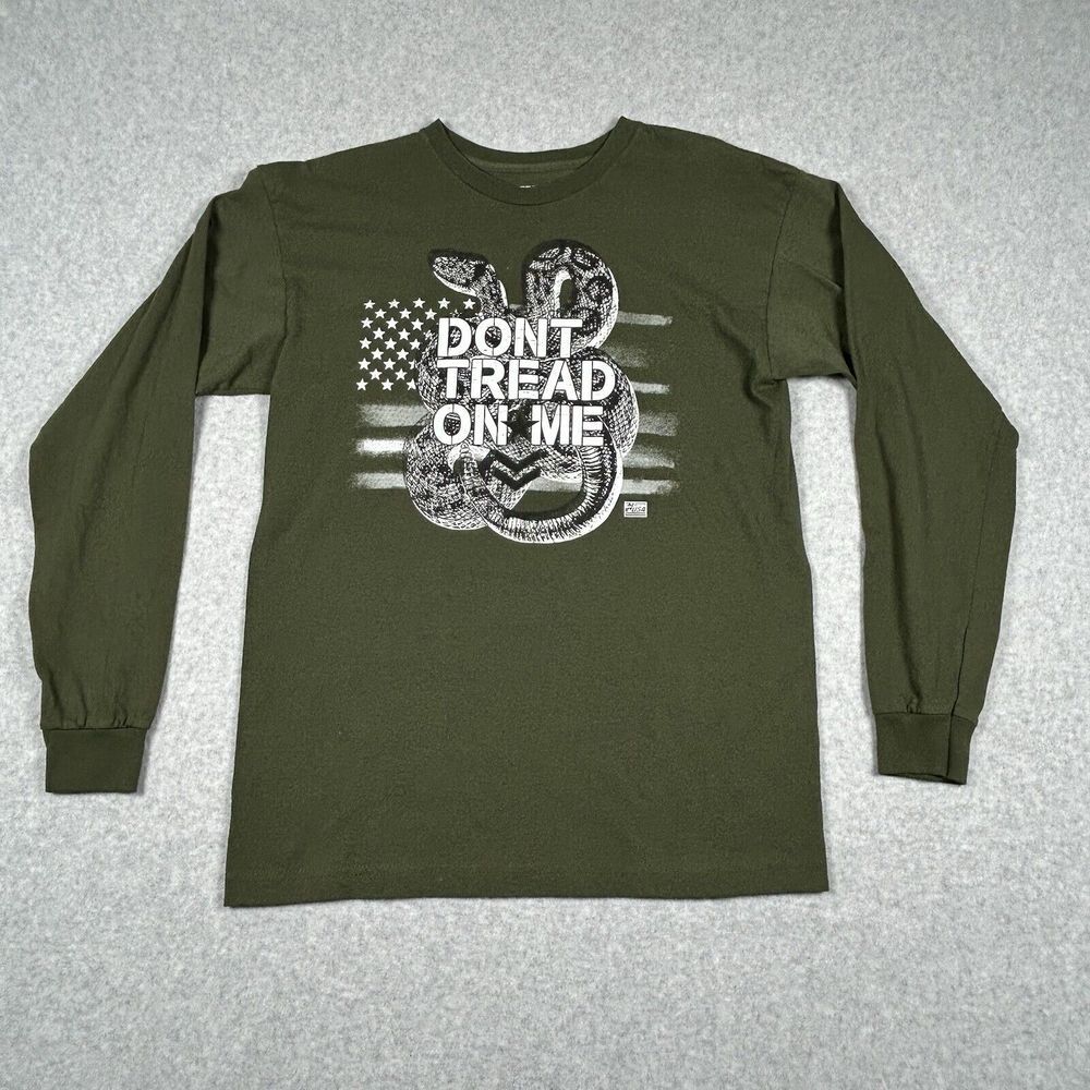 Rags Of Honor Men M L/S Don't Tread On Me T Shirt Dark Olive Green Military USA - Picture 2 of 8